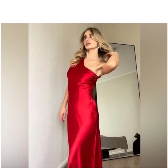 Zara Vibrant Red One-Shoulder Dress - Picture 5 of 10
